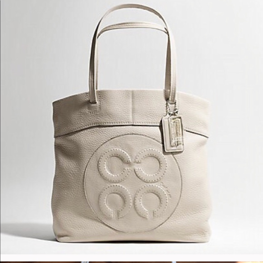 Coach Julia Pebbled Leather OpArt Perry Tote Cream